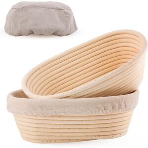 2 Pack Natural Rattan Sourdough Bread Proofing Baskets w/ Cotton Liner Oval 10"